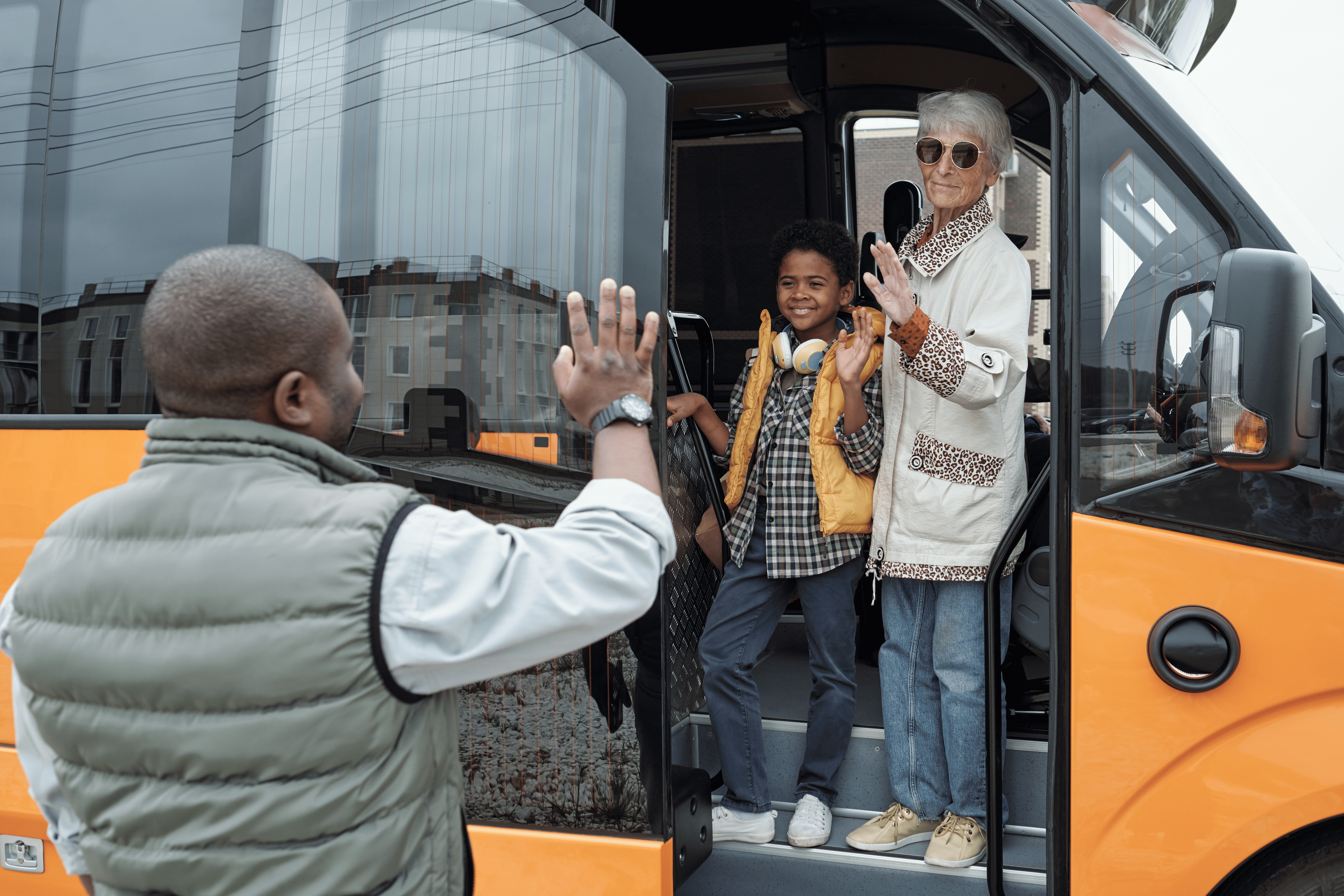 Students boarding a school transport vehicle near Vienna